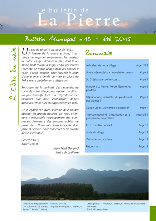 Bulletin n°13 — Été 2015