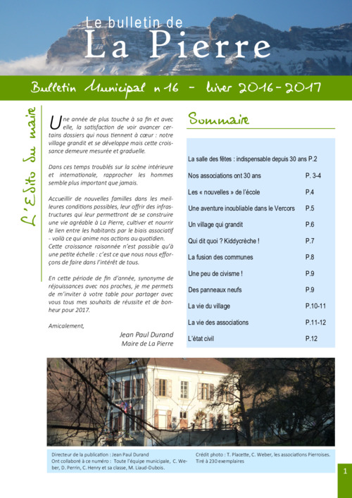 Bulletin n°16 — Hiver 2016