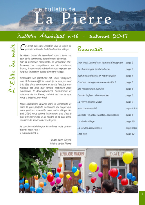 Bulletin n°16 — Automne 2017