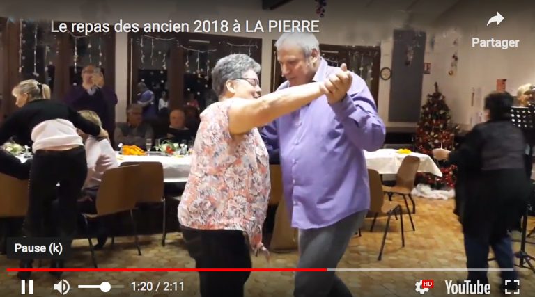 Capture vidéo d'un couple dansant lors du repas des anciens 2018 à La Pierre
