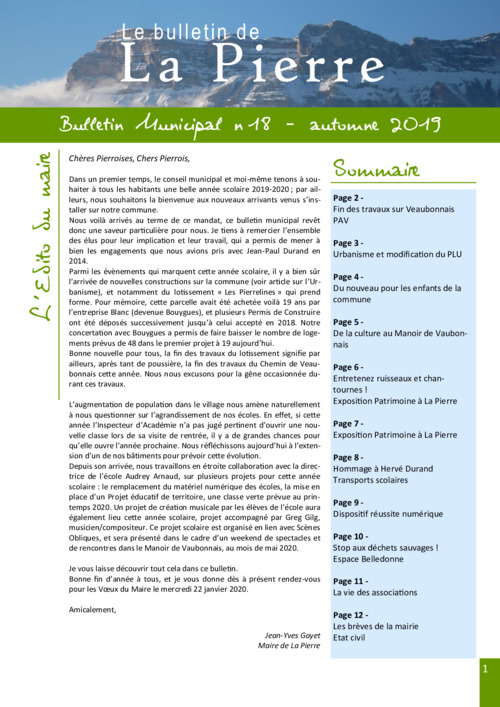 Bulletin n°18 — Automne 2019