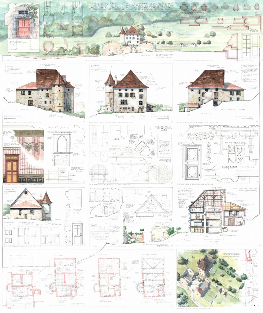Planche de dessin de l'état des lieux du manoir, par Olivier Salmon