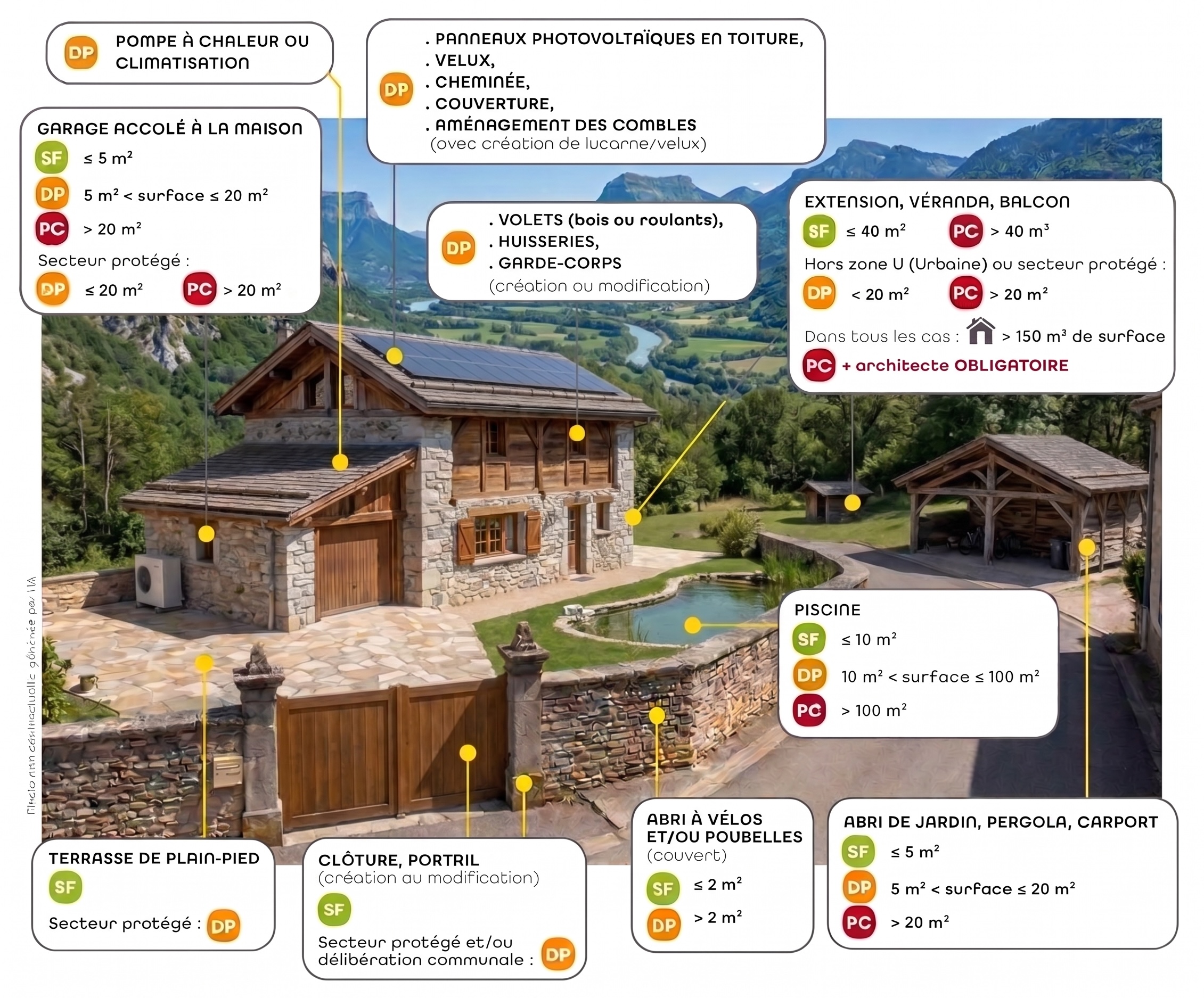 Schéma illustré des autorisations d'urbanisme selon le type de travaux